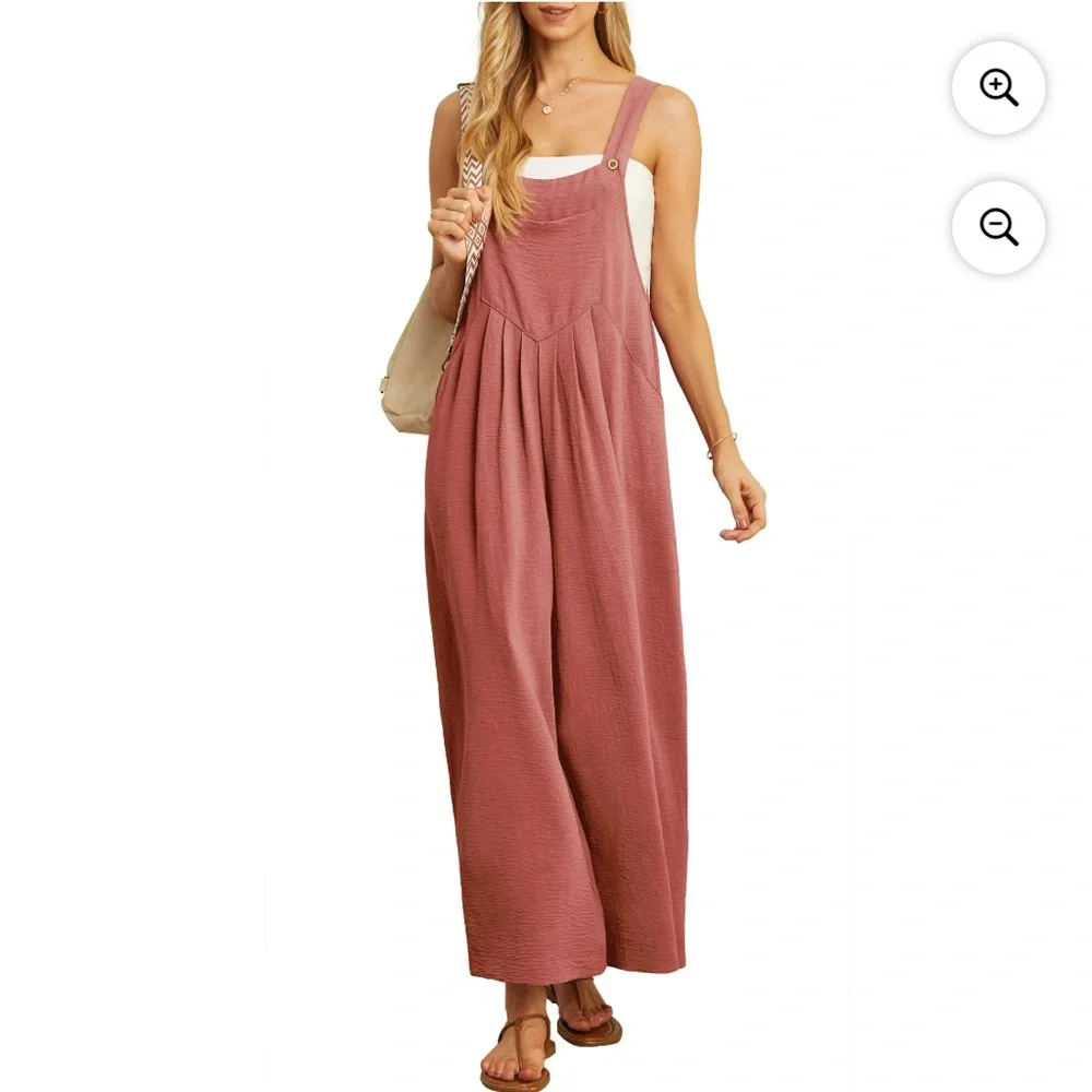 Cueply Women's Overalls Jumpsuits Adjustable Straps Wide Leg 05 Rust Red L NWT